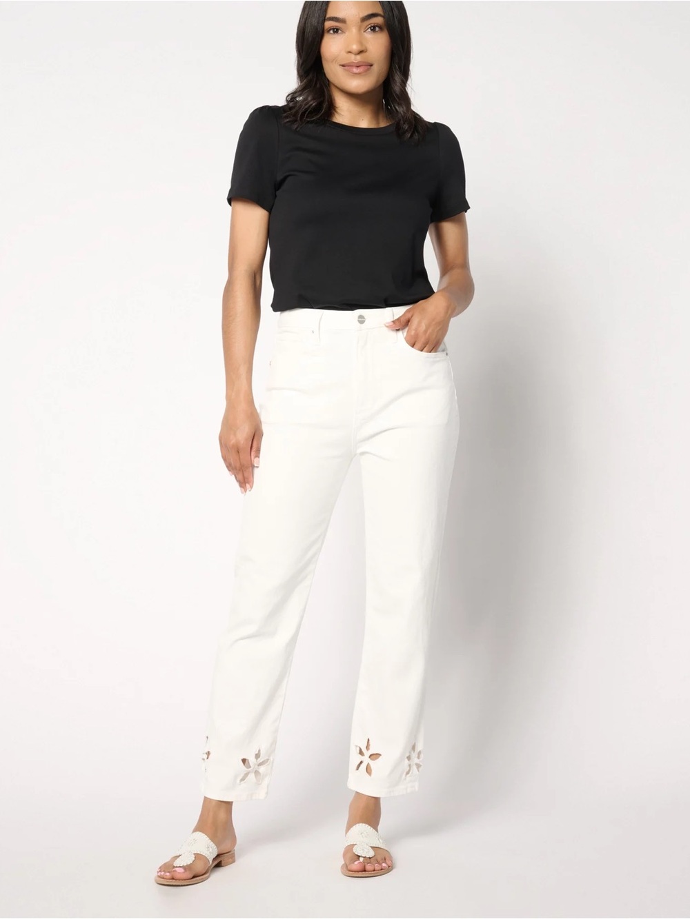 Driftwood- White Royce Straight Jean w/ Flower Cut Outs at Hem- 12